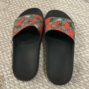 Gucci Black and Red Strawberry Sandals
